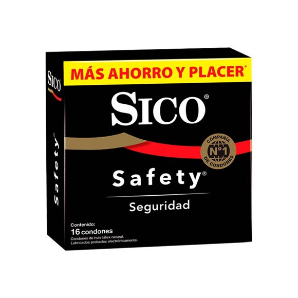 Condones Sico Safety seguridad de látex 16 pzas