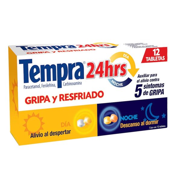 Tempra 24 Hrs Paracetamol 400 mg / Fenilefrina 20 mg / Carbinoxamina 4 mg 12 tabletas