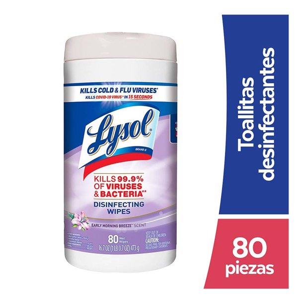 Toallitas desinfectantes Lysol para superficies fragancia early morning breeze 80 pzas