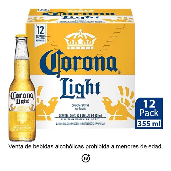 Cerveza clara Corona light 12 botellas de 355 ml c/u