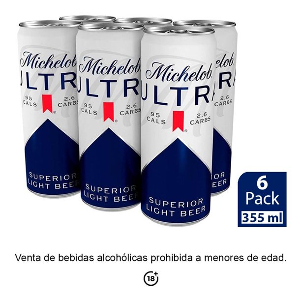 Michelob Ultra Cerveza Clara, Pack de 6 latas de 355 ml cada una