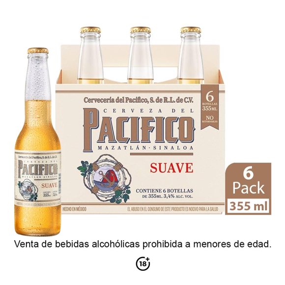 Cerveza Pacífico suave 6 pzas de 355 ml c/u