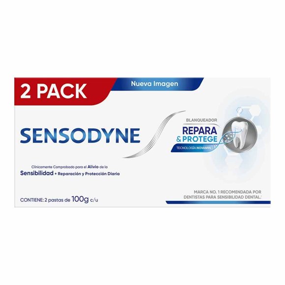 Pasta dental Sensodyne para sensibilidad repara & protege blanqueador 2 pzas 100 g c/u