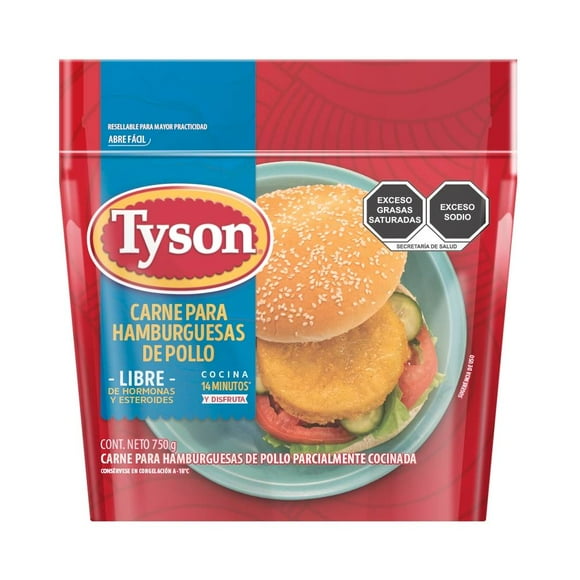 Carne para Hamburguesas de pollo Tyson parcialmente cocida 750 g