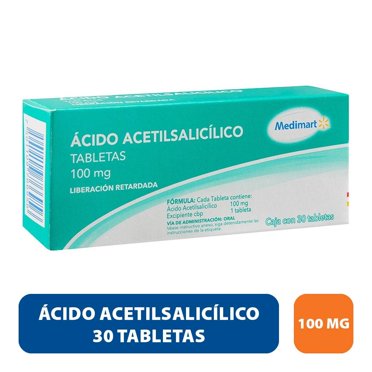 Ácido Acetilsalicílico Medimart 100 mg, 30 tabletas de liberación retardada