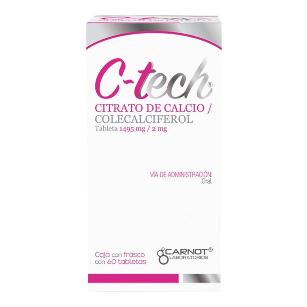 C-Tech Citrato de Calcio 1495mg / 2mg, 60 Tabletas