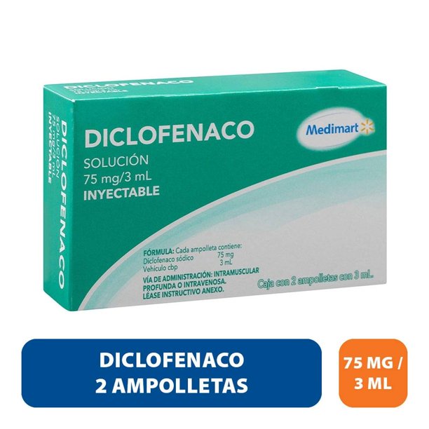 Diclofenaco Medimart 75 mg / 3 ml solución inyectable 2 ampolletas de 3 ml
