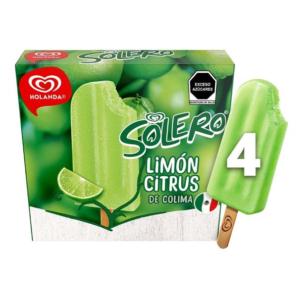 Paletas heladas Holanda Solero sabor limón citrus 4 pzas de 65 ml c/u