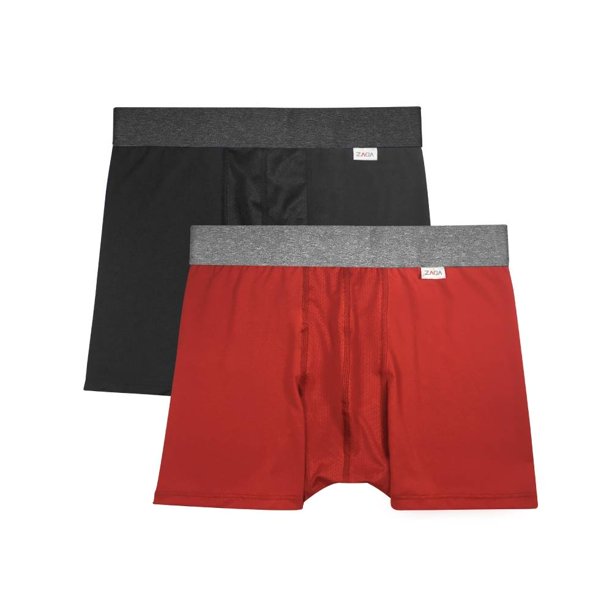 Bóxer Zaga para Hombre, Largo Microfibra Rojo Gris 2 Piezas Talla M