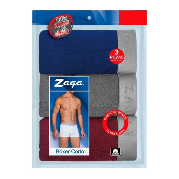 Bóxer Zaga para Hombre, Corto Multicolor Ultra Suave 3 Piezas Talla M de 32 a 34