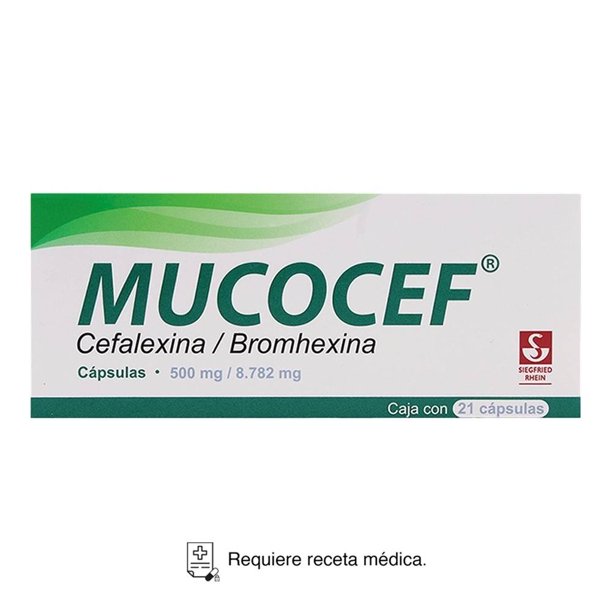 Mucocef Cefalexina 500 mg, Bromhexina 8.782 mg 21 cápsulas