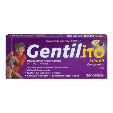 Gentil ito Paracetamol 80 mg, Clorfenamina 0.750 mg sabor uva 10 comprimidos