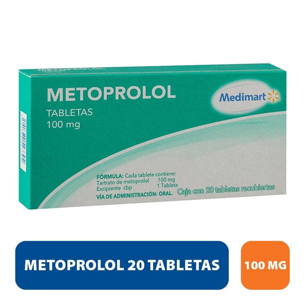 Metoprolol Medimart 100 mg 20 tabletas recubiertas