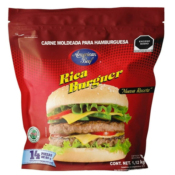 Carne para hamburguesa American Beef Rica Burguer 14 pzas de 80 g c/u