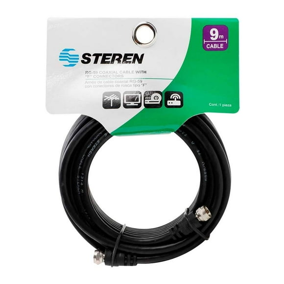 Arnés de Cable Coaxial Steren con Conectores de Rosca 9 m Modelo 205-900 Negro