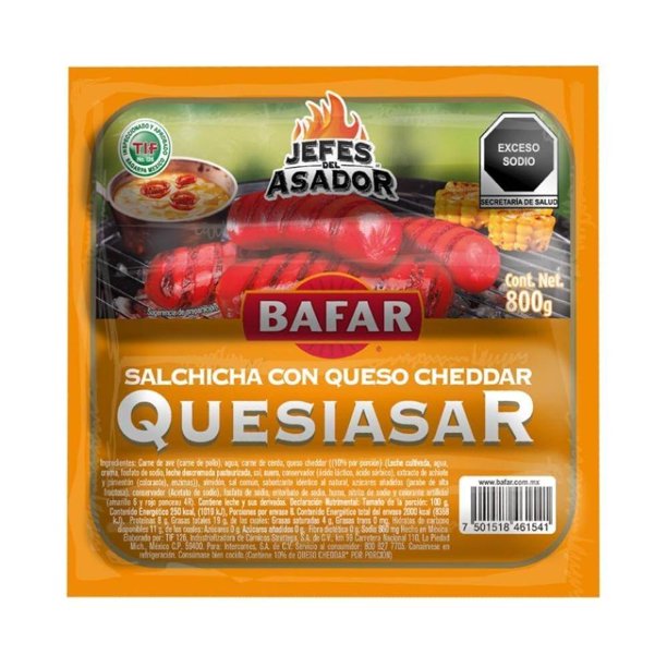 Salchicha para asar Bafar Jefes del Asador con queso cheddar 800 g