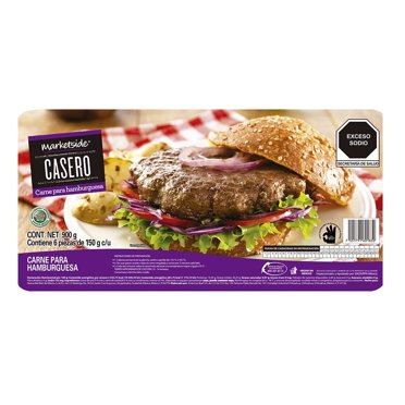 Carne para hamburguesa Marketside estilo casero congelada 6 pzas de 150 g c/u