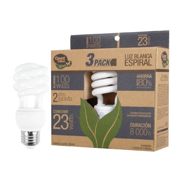 Foco Great Value Luz Blanca 23W  3 Piezas