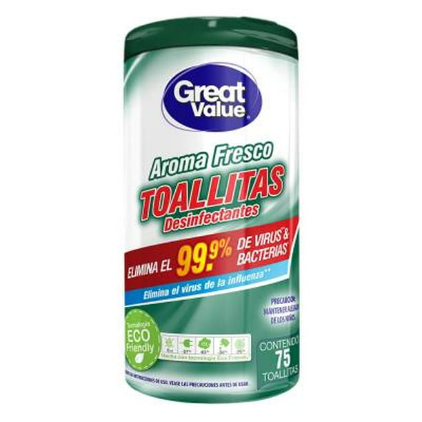 Toallitas desinfectantes Great Value aroma fresco 75 pzas