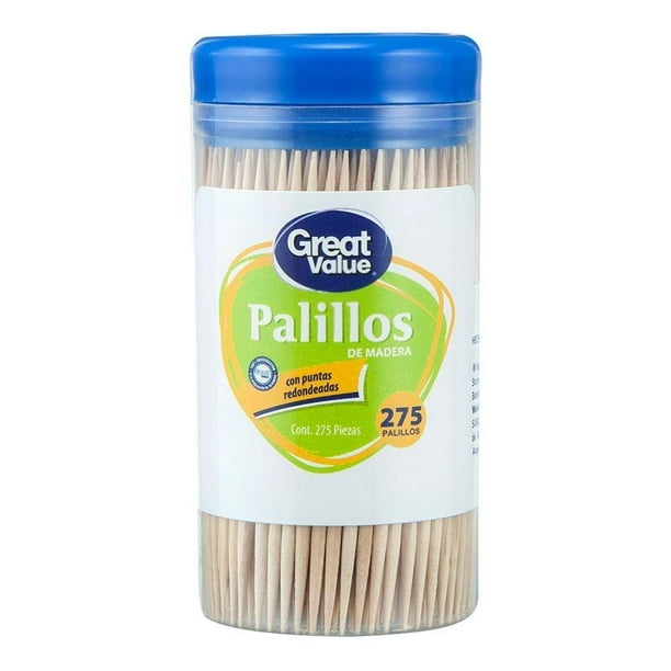 Palillos de madera Great Value con puntas redondeadas bote 275 pzas