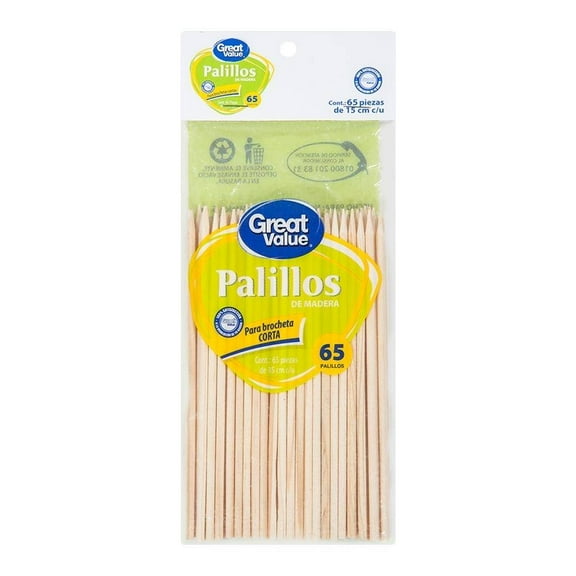 Palillos Great Value para brocheta 65 pzas