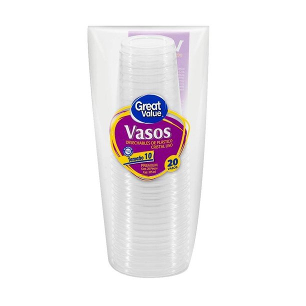 Vasos desechables Great Value Cristal Premium tamaño 10 20 pzas