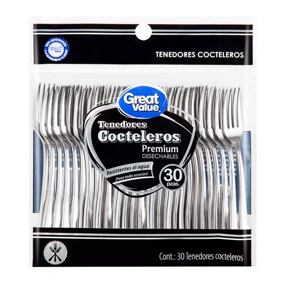 Tenedores desechables Great Value Premium coctelero 30 pzas