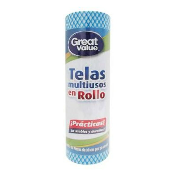 Telas multiusos Great Value en rollo 70 pzas