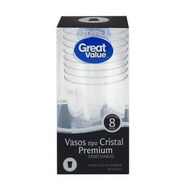 Vasos Great Value tipo cristal premium desechables 8 pzas