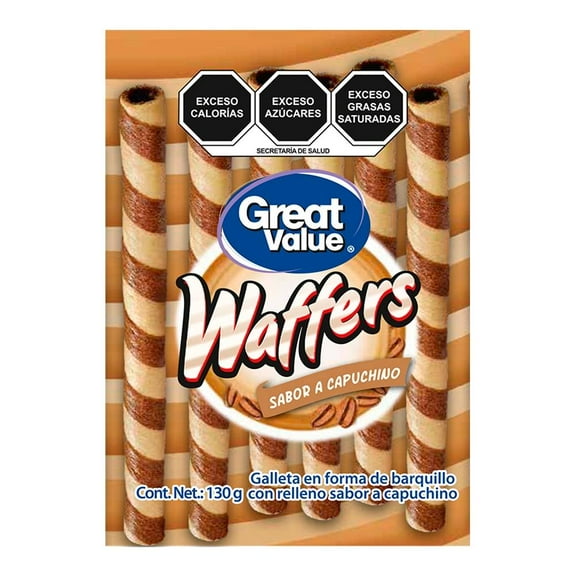 Galleta Great Value waffers en forma de barquillo con relleno sabor capuchino 130 g