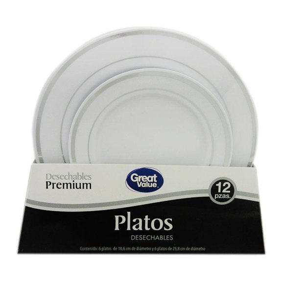 Platos desechables Great Value premium desechables 12 pzas