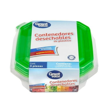 Set de 3 Contenedores cuadrados Great Value 740 ml desechables