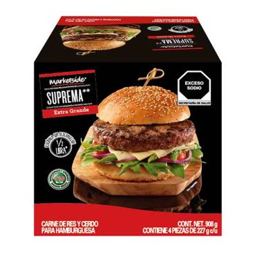 Carne para hamburguesa Marketside congelada suprema extra grande c/ 4 piezas de 227 g