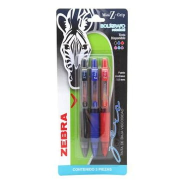 Boligrafo Portátil Zebra Punto Mediano Varios Colores 1 Paquete con 3 Piezas