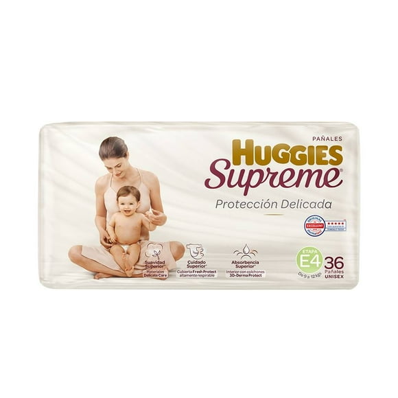 Pañales Huggies Supreme etapa 4 unisex 36 piezas