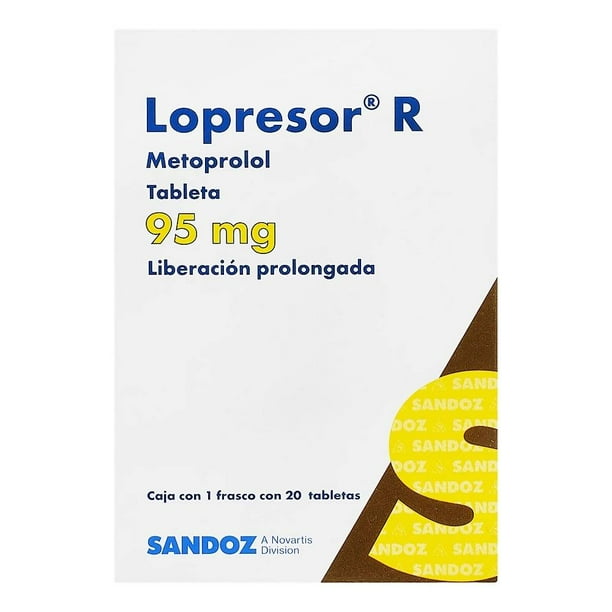 Lopresor R Metoprolol 95 mg liberación prolongada 20 tabletas