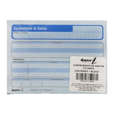 Comprobante de gastos Rayter 1/4 carta 1 pza