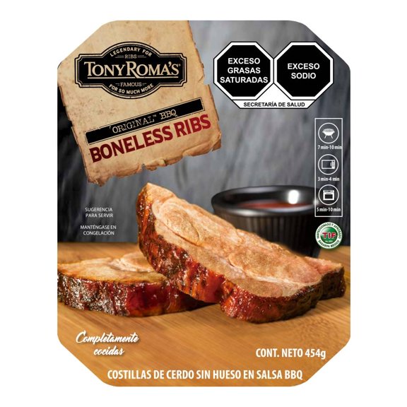 Costillas de cerdo Tony Roma's congelada sin hueso en salsa bbq 454 g