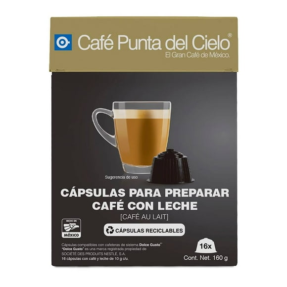 Cápsulas de café Punta del Cielo café con leche 16 pzas