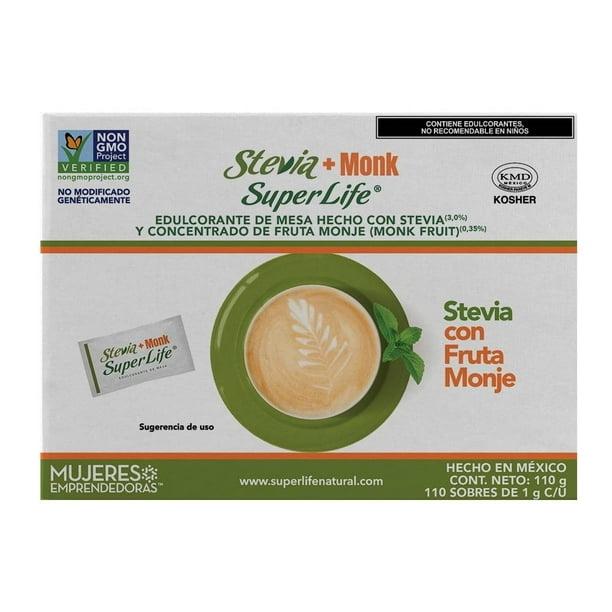 Edulcorante de mesa Super Life Monk stevia con fruta del monje 110 sobres de 1 g c/u