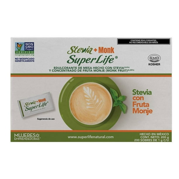 Endulzante Super Life stevia 200 sobres de 1 g c/u