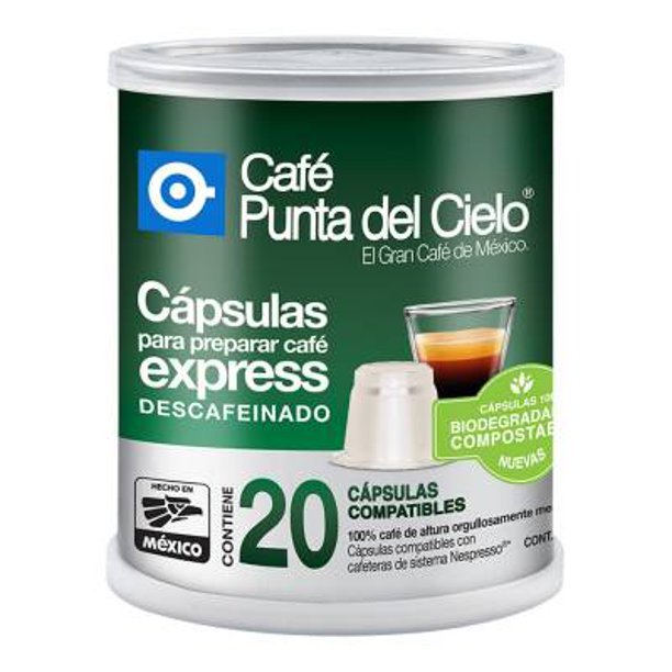 Cápsulas de café Punta del Cielo express descafeinado 20 pzas