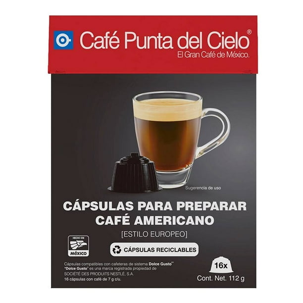 Cápsulas de café Punta del Cielo americano estilo europeo 16 pzas