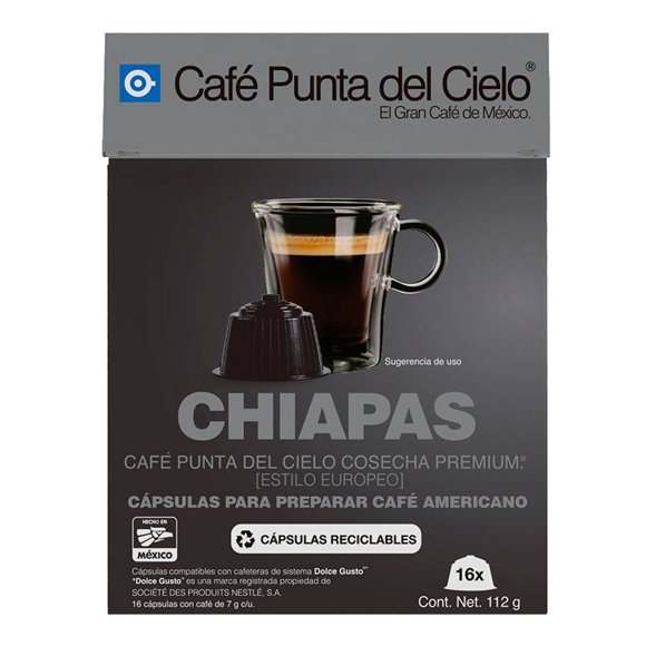 Cápsulas de café Punta del Cielo Chiapas cosecha premium americano 16 pzas