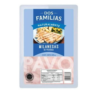 Milanesas de pechuga de pavo Dos Familias congelada natural 500 g congelado