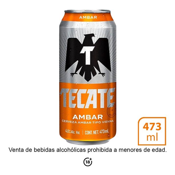 Cerveza Tecate ámbar lata de 473 ml