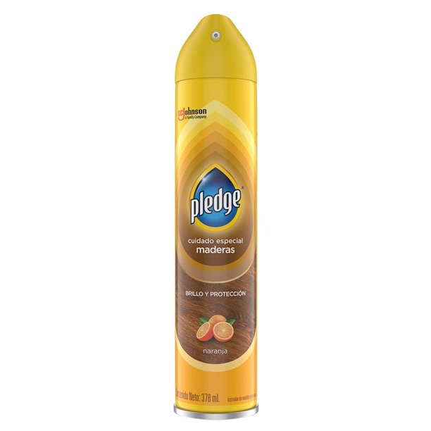 Lustrador de muebles Pledge maderas en aerosol aroma naranja 378 ml