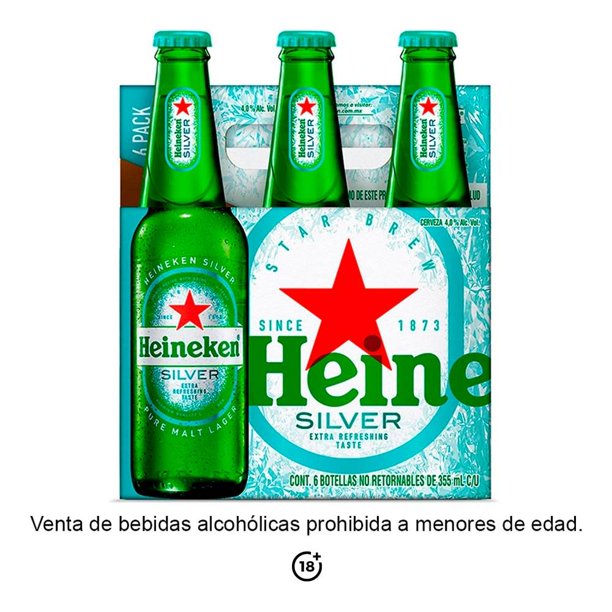 Cerveza Heineken Silver 6 botellas de 355 ml c/u