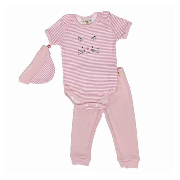 Pañalero con Pantalón Baby Circus Niña Talla 0 Meses Rayado Gatita Rosa con Gorro 3 Piezas