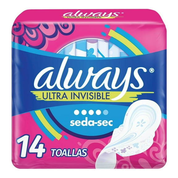 Toallas femeninas Always Ultrafina ultra invisible seda-sec con alas 14 pzas